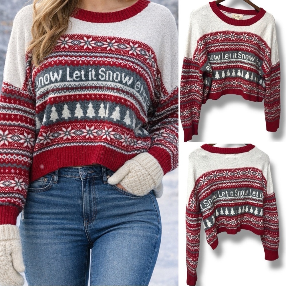Jessica Simpson | EUC Cotton Red & Cream Let It Snow Holiday Sweater (size XL)